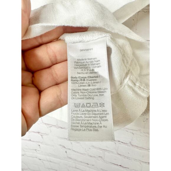 Madewell White 100% Linen Cropped Button Front Short Sleeve Top Womens Large - Picture 4 of 8